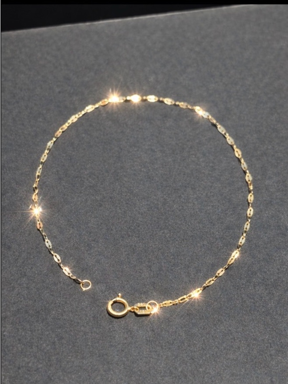 18K Solid Gold Mirror Link Bracelet 7” 1.3mm Minimal Dainty Chain